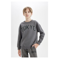 DEFACTO Boy Anthracite Oversize Fit Wide Mold Crew Neck Thick School Sweatshirt