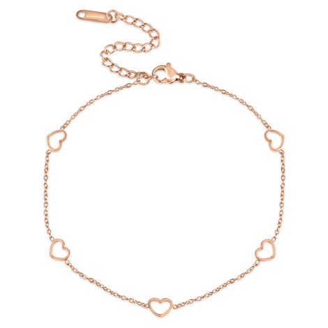 Růžově pozlacený náramek na nohu se srdíčky - Meucci DA018