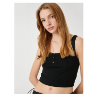 Koton Corduroy Athlete Crop U-neck Corduroy with Buttons down the front.