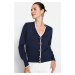 Trendyol Navy Blue Premium Yarn/Special Yarn Contrast Colored Knitwear Cardigan