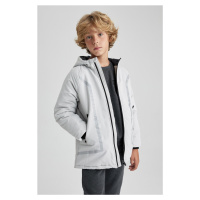 DEFACTO Boys Water Repellent Reflector Printed Hooded Fleece Lined Coat