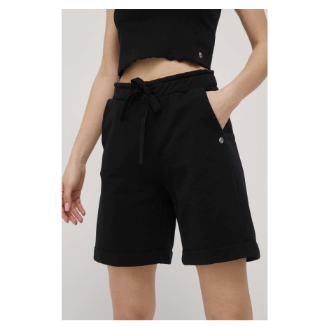 Bavlněné šortky Deha dámské, černá barva, hladké, high waist