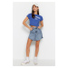 Trendyol Blue Asymmetrical High Waist Denim Skirt