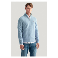 SVETR GANT TEXTURED COTTON H-ZIP STORMY SEA