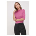 Tričko s příměsí vlny Sisley růžová barva, s pologolfem