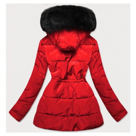 Červená dámská zimní bunda s černým kožíškem (W560) MHM | Modio.cz