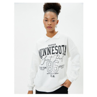 Koton Polo Neck Sweatshirt Oversize College Themed Printed Cotton Blend