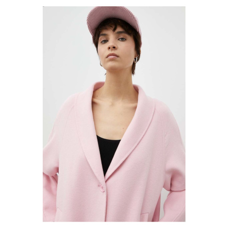 Vlněný kabát American Vintage růžová barva, přechodný, oversize
