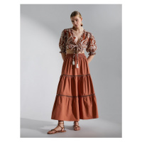 Koton Long Bohemian Skirt with Elastic Waist and Cotton