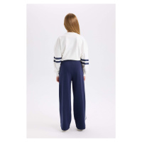 DEFACTO Girl Navy Blue Wide Leg Wide Leg Striped Tracksuit Bottoms