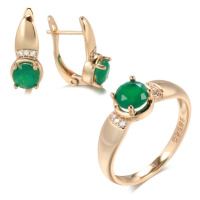 Set náušnice a prsten se zeleným kamenem