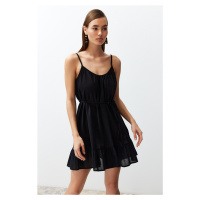 Trendyol Black Belted Mini Woven Ruffle Beach Dress