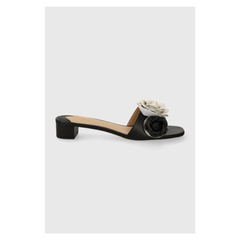 Kožené pantofle Lauren Ralph Lauren Fay dámské, černá barva, na podpatku, 80293600000000000