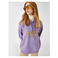 Koton Printed Sweatshirt Hoodie with Fleece Inner