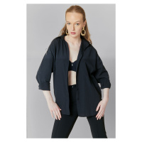 HAKKE Women's Black Oversize Long Basic Shirt