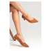 Mio Gusto Elenor Tan Color Patent Leather and Suede Combination Short Heeled Shoes.