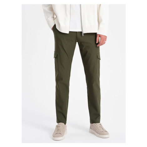Tmavě zelené pánské cargo kalhoty Ombre Clothing