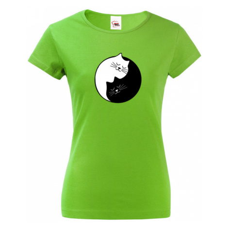 Dámské tričko s potiskem kočičí Jing Jang - stylové triko s kočkami BezvaTriko