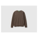 Benetton, Dark Brown Crew Neck Sweater In Pure Merino Wool