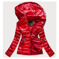 Krátká červená prošívaná dámská bunda s kapucí (CAN-333)