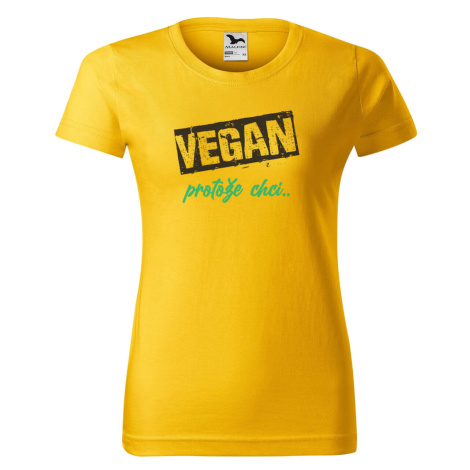 DOBRÝ TRIKO Dámské tričko s potiskem Vegan, protože chci Barva: Žlutá