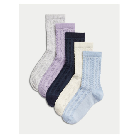 Sada pěti párů holčičích ponožek v modré, šedé a fialové barvě Marks & Spencer