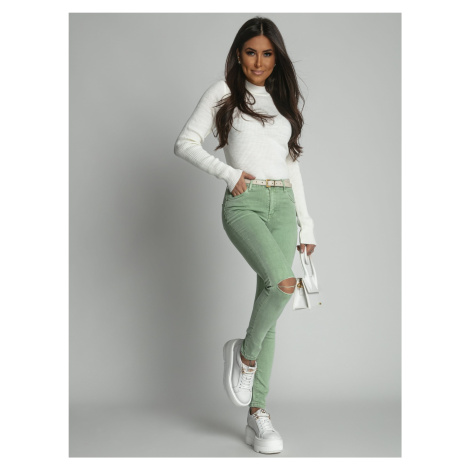 Zelené džínové džíny s dírami na kolenou FASARDI