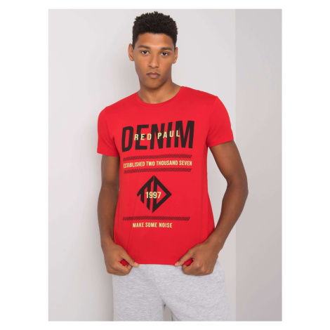 Pánské červené bavlněné tričko s potiskem Fashionhunters