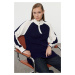 Trendyol Navy Blue Color Block Zipper Collar Knitwear Sweater