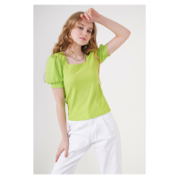 Bigdart 0409 Square Neck Knitted Blouse - E.green