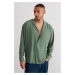 Trendyol Khaki Oversize Fit Apache Collar Summer Linen Look Shirt