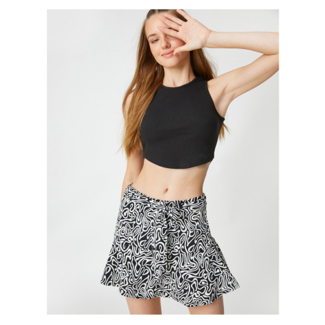 Koton Patterned Shorts Skirt with Mini Belt and Ruffled Waist.