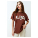 Trendyol Brown Oversize Printed Crew Neck Short Sleeve Knitted T-Shirt