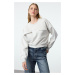 Trendyol Ecru Pocket Detailed Crop/Short Regular/Normal Pattern Knitted Sweatshirt