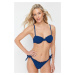 Trendyol Navy Blue Gingham Textured Balconette Bikini Top