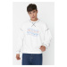 Trendyol Ecru Men's Oversize Fit Long Sleeve Crew Neck Printed Sweatshirt