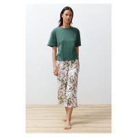 Trendyol Green 100% Cotton Floral Capri Knitted Pajamas Set