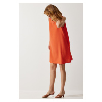 Happiness İstanbul Women's Orange Sleeveless Linen Viscose A-Line Dress