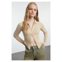 Trendyol Mink Washed Zippered Fitted Flexible Knitted Blouse