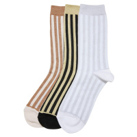 Ponožky s kovovým efektem Stripe Ponožky 3-balení černá/bílá písková/bílá