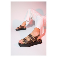 LuviShoes DOURO Brown Skin Genuine Leather Rope Knitted Detailed Women Sandals