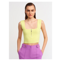 Dilvin 10197 Square Collar Zippered Knitwear Singlet-lime