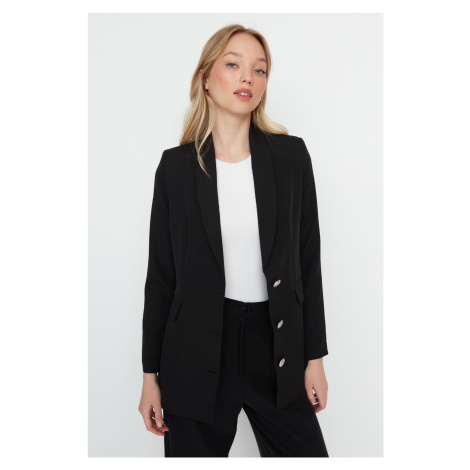Trendyol Black Woven Lined Double Breasted Closeup Blazer Jacket