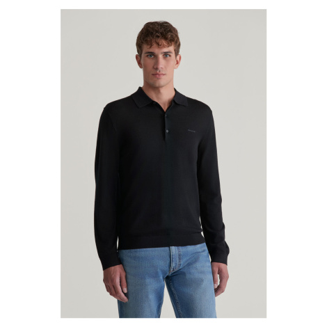 SVETR GANT EXTRAFINE MERINO WOOL POLO BLACK