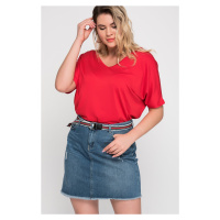 Şans Women's Plus Size Red Viscose Tunic With Low-Cut Back