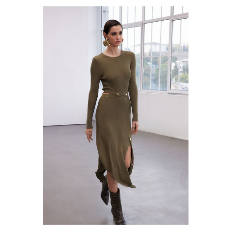 Trendyol Limited Edition Khaki Midi Knitted Snap Detail Dress