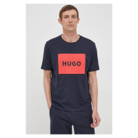 Bavlněné tričko HUGO tmavomodrá barva, s potiskem, 50467952