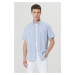 AC&Co / Altınyıldız Classics Men's White-blue Comfort Fit Comfy Cut. Hidden Button Collar Cotton