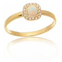 Dámský prsten ze žlutého zlata s opálem a zirkony PR0438F + DÁREK ZDARMA