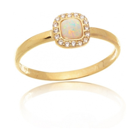 Dámský prsten ze žlutého zlata s opálem a zirkony PR0438F + DÁREK ZDARMA Ego Fashion